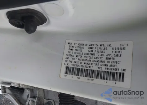 2016 Honda Accord Sport from USA, damaged, VIN 1HGCR2F53GA222457